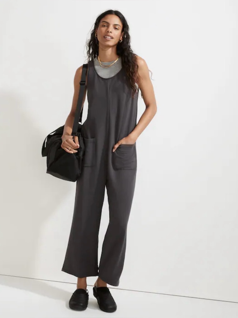 Madewell Superbrushed Pull-On Jumpsuit in color brushed coal- size Xs
